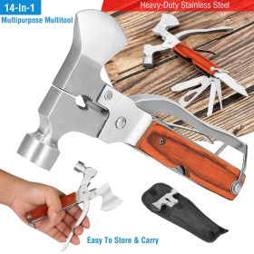 Outdoor Survival Multitool 7in Folding Multifunctional Axe Hammer Plier Knife Tool Camping - Red