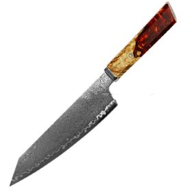 Chef's Knife For Japanese Cuisine In Damascus - Red - 34.7cm