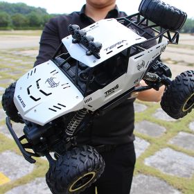 RC 37cm 4WD Large Remote Control Cars Rock Crawler Monster Truck Kids Toy Gift - Silver + 2 batteries