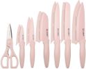 Kitchen Knife Set with Guards, 13 Piece Pink Non-Stick Paint Boxed Knives Set, Anti-Rust and Dishwasher Safe, 6 Knives with 6 Blade Covers and Kitchen