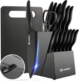 16 Pieces Kitchen Knife Block Set with Cutting Board, German Premium Quality Stainless Steel, Built