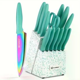 14 Pieces Fancy Rainbow Titanium Coating Kitchen Knife Set - Default