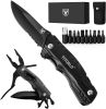 9 in 1 Multi-Tool Pocket Folding Blade Knife - Tactical Survival Rescue Gear Repair Equipment for Outdoor Camping and Emergency Situations - Black