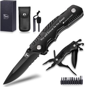 Pocket Knife 9 in1 Multi-tool Tactical Knife with Blade Saw Pliers Screwdriver Bottle Opener Full Stainless Steel Folding Knife - I Love U