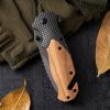 Multi Functional Single Handed Quick Folding Knife Suitable For Outdoor Camping And Fishing As A Gift For Dad And Husband - wood handle