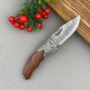 Damascus Pocket Knife for Men, 7" Handmade Forged VG10 Damascus Steel Folding Knife with Wood Handle,   Knives for Mens Gift - red handle