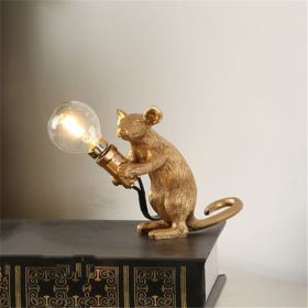 Nordic Creative Mini Animal Mouse Lamp Living Room Dining Room Bedroom Clothing Store Personalized Eye Protection Gift Resin Table Lamp (Option: Golden-Sitting posture-UK)