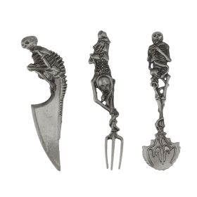 Halloween Skeletal Cutlery Sets Personality Skull Metal Zinc Alloy Tableware Creativity Skeleton Fork Spoon Knife Halloween Gift Black (Color: Silver)