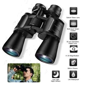 Portable Zoom Binoculars with FMC Lens Low Light Night Vision for Bird Watching Hunting Sports - Black (Color: Black)