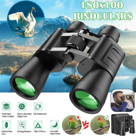 180x100 High Power Military Binoculars Day Night Vision Compact Waterproof Binoculars For Bird Watching Hunting Travel Football Games Stargazing With (Color: Black)